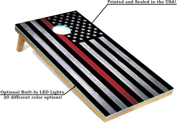 Tailgating Pros 4x2 Regulation Cornhole Boards Flag Set- Includes 8 Bean Bags, Carrying Cases, and Score Keeper - Optional LED Lights
