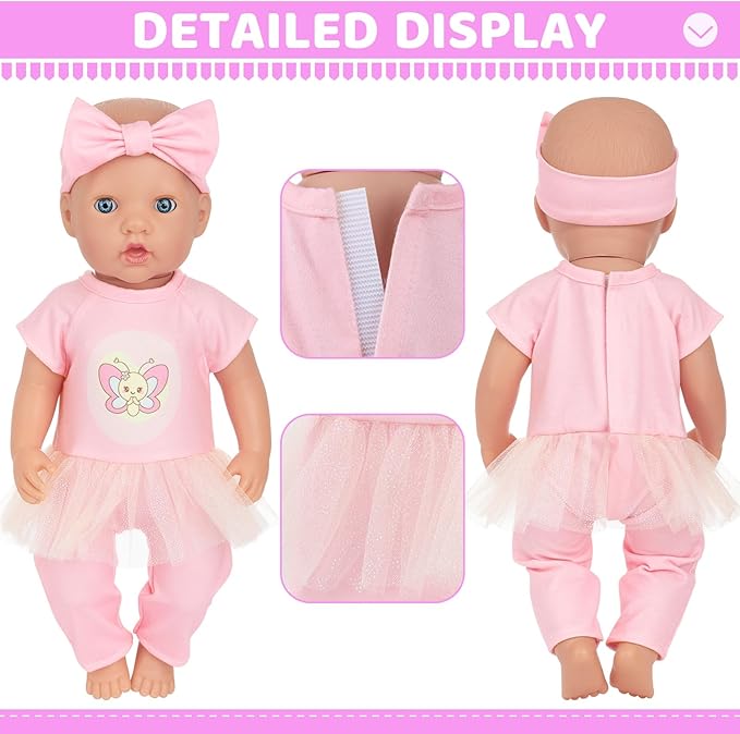 Baby Doll Clothes, 3 Set 18 Inch Doll Girl Clothes and Accessories 4 Pcs Include Jumpsuits Skirt Headband (No Dolls)