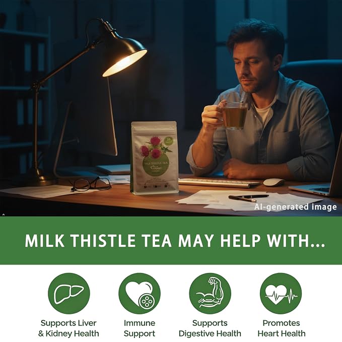 Samcci - Milk Thistle Tea Bags, 50 Teabags, 3g/bag - 100% Natural Milk Thistle Seeds Support Liver Herbal Tea, Caffeine Free - No Additives - No Sugar - Non-GMO - No Gluten