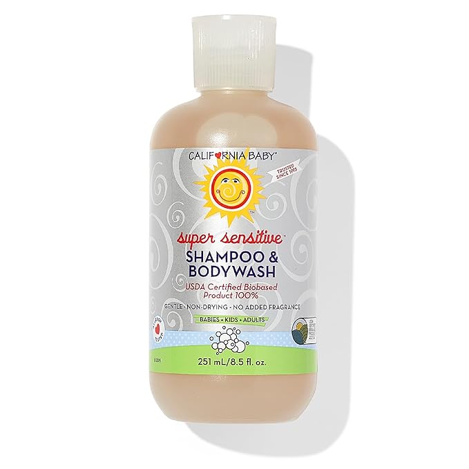 California Baby Super Sensitive Baby Shampoo + Baby Wash | 100% Plant-Based | Unscented Body Wash For Sensitive Skin | Hypoallergenic | 251mL / 8.5 oz
