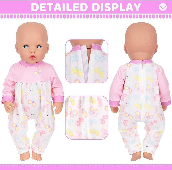 Baby Doll Clothes, 3 Set 18 Inch Doll Girl Clothes and Accessories 4 Pcs Include Jumpsuits Skirt Headband (No Dolls)