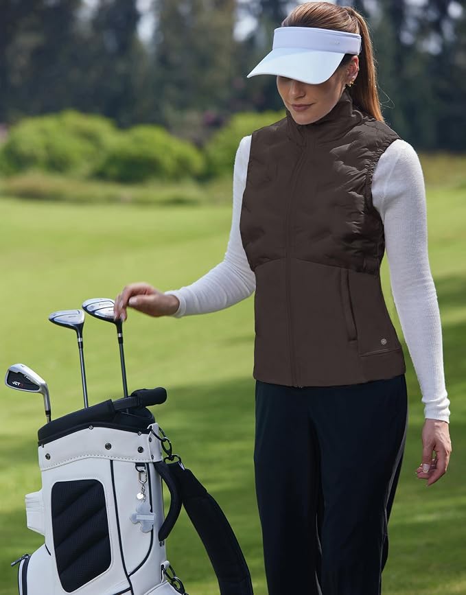 Puffer Vests Womens Lightweight Stand Collar Slim Fit Winter Sleeveless Jacket for Women with Golf Hiking