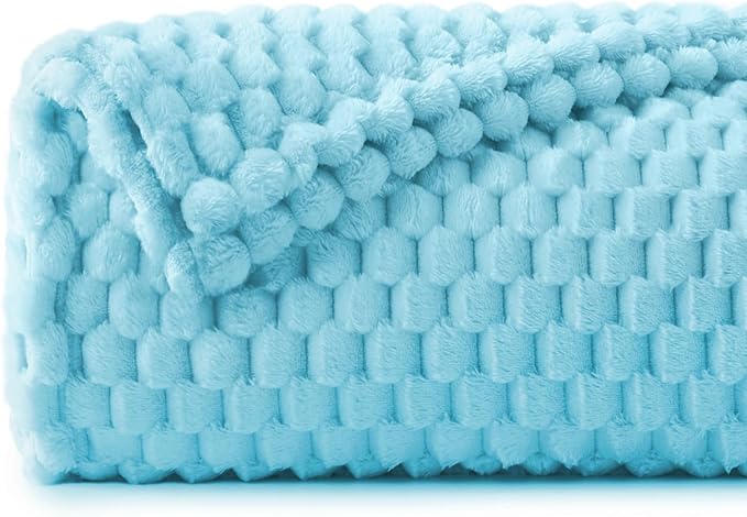 BEDELITE Light Blue Twin Blanket for Couch, Soft Cozy Gift for Women, 60*80 | 3D Jacquard Decorative Fleece Blanket, Super Soft Plush Throws, Cute Birthday Gift for Women & Men, Suitable for All Seasons