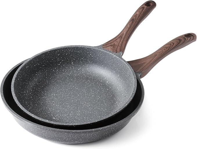 SENSARTE Swiss Granite Coating Nonstick Frying Pans, Grey(10+12 Inch) | Swiss granite nonstick coating, healthy & durable.Compatible with all stoves including induction cooktops. Easy to clean.