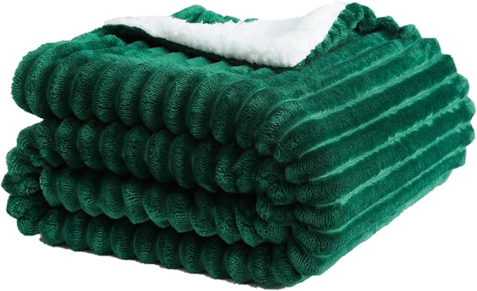 Green Sherpa Fleece Throw Blanket 90”×90”for Couch Sofa Bed