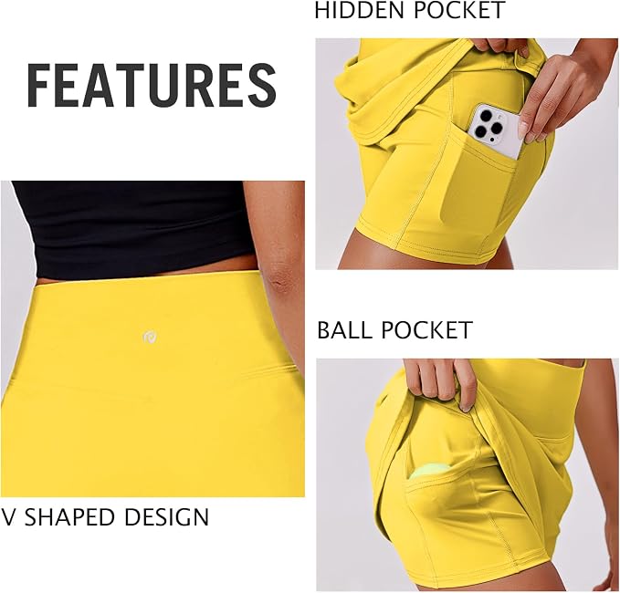 PINSPARK 14" Womens Tennis Skirt High Waisted Golf Skort with 2 Pockets | Built-in Shorts, A Line, Tummy Control, Stretchy, Casual, Mini, Workout, Pickleball, Running, Skort for Woman