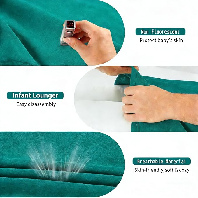 Baby Lounger 0-24 Months 100% Cotton-Snuggle Cozy Me Lounger,Soft & Breathable Baby Lounger for Newborn Play Mat,Infant Babies Essentials Gifts,Green(Lounger Cover Included)