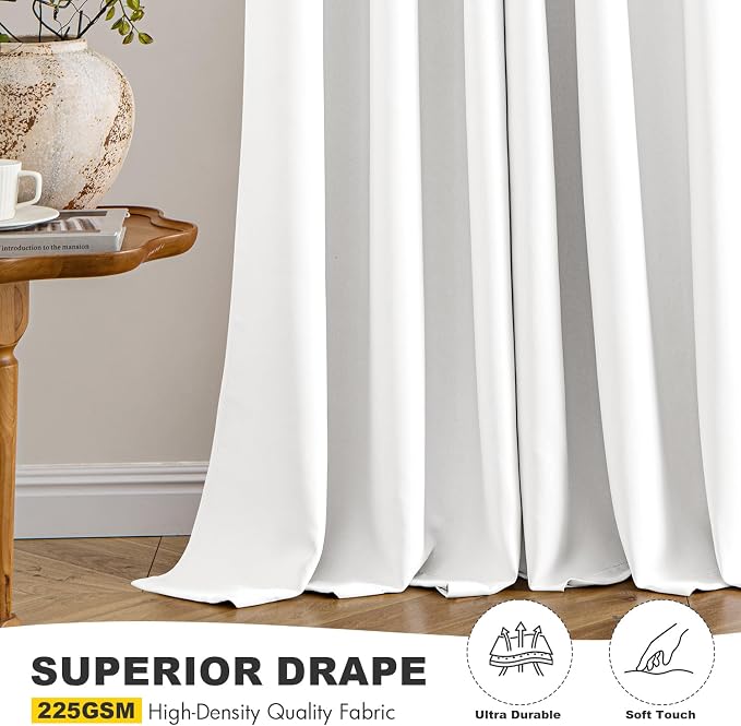 MIULEE Blackout Curtains for Bedroom 2 Panels 34 x 72 Inch Long Pure White | Thermal Insulated, Living Room Darkening Grommet Drapes, Noise Reducing, Light Blocking Window Treatments