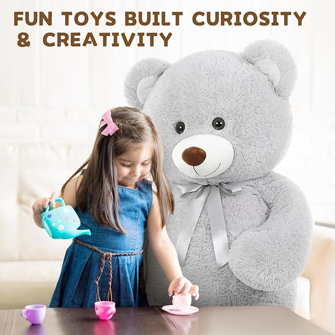 MorisMos Giant Teddy Bear Stuffed Animal, Big Teddy Bear Life Size, 51in Large Bear Cuddly Plush for Baby Shower, Birthday, Valentine(Grey)