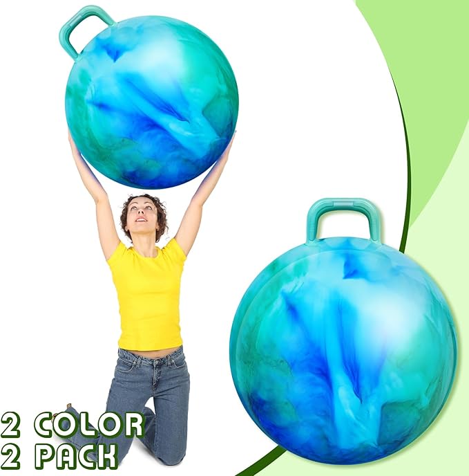 Lewtemi 2 Pcs 29 Inch Big Hopper Ball Jumping Hopping Inflatable Bouncing Ball with Handle and Air Pump for Adults Carnival Outdoor Sports Game(Blue Green Cloud, Blue Pink Cloud)