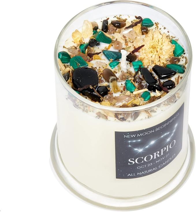Scorpio Zodiac Candle (Oct. 23 - Nov. 21) - Soy Candle - All Natural Aromatherapy Candle - Scorpio Horoscope Candle - Crystal Candles - 12 oz Glass Jar