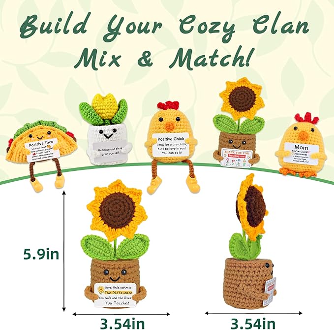 PARTY TONIGHT Inspirational Gifts for Women, Emotional Support Flowers Sunflower Crochet, Funny Positive Sunflower Gifts for Women, Teacher, Coworkers, Mom, Sister, Best Friends Office Desk Car Decor