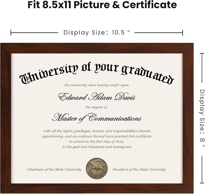 upsimples Certificate Frame, 8.5 by 11 Glass Diploma Frames, 5 Pcs Mahogany | Displays 8.5x11 Document and Degree, Graduation Gift for Wall or Tabletop Decor, High-definition Glass