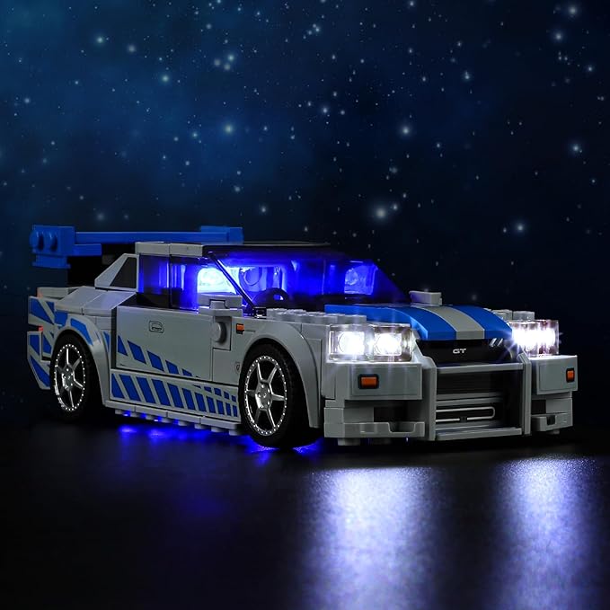 LED Light Kit for Lego Speed Champions Fast & Furious Nissan Skyline GT-R (R34) Toy Car Set, Blue Underglow Lights Compatible with Lego 76917 Set (Not Include Blocks Set)