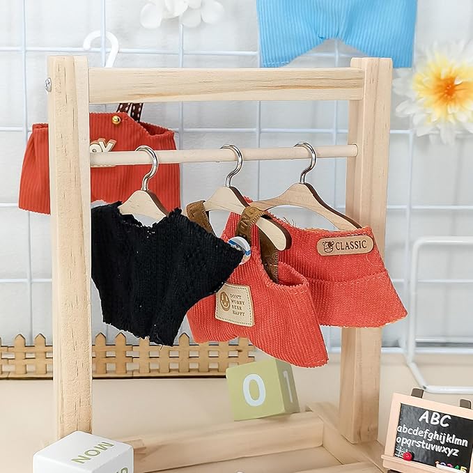 Doll Clothes for 17cm Dolls, Cute Outfit Set with Accessories, Bucket Hat and Overalls (No Doll) (Orange Overalls Set)