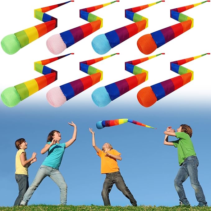 Leyndo 8 Pcs 26 Inch Throw and Catch Balls with Rainbow Tail, Fun Colorful Sports Comet Balls Playground Toys for School Classroom Beach Outdoor Camping Healthy and Fun Games (Multi Color)