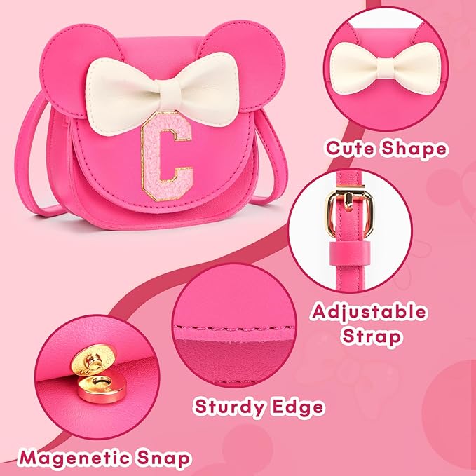 mibasies Toddler Purse Girl Gifts: Girls Birthday Gifts for 3-8 - Toys for Ages 2-4 Girls Mouse Ears Purse, Hot Pink, Letter C