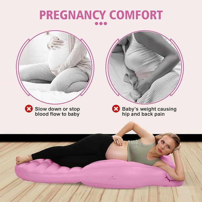 Inflatable Pregnancy Pillow with Belly & Head Hole, Prone Pregnancy Pillow for Stomach Sleepers, Maternity Air Mattress for Belly Support, Pregnancy Pool Float for Tummy Relaxation & Massage, Pink