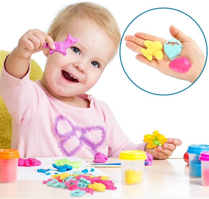 40 Pieces Play Tools and Cutters Play Set Accessories Various Plastic Colorful Molds and Shapes, Party Pack Playset for Air Dry Clay