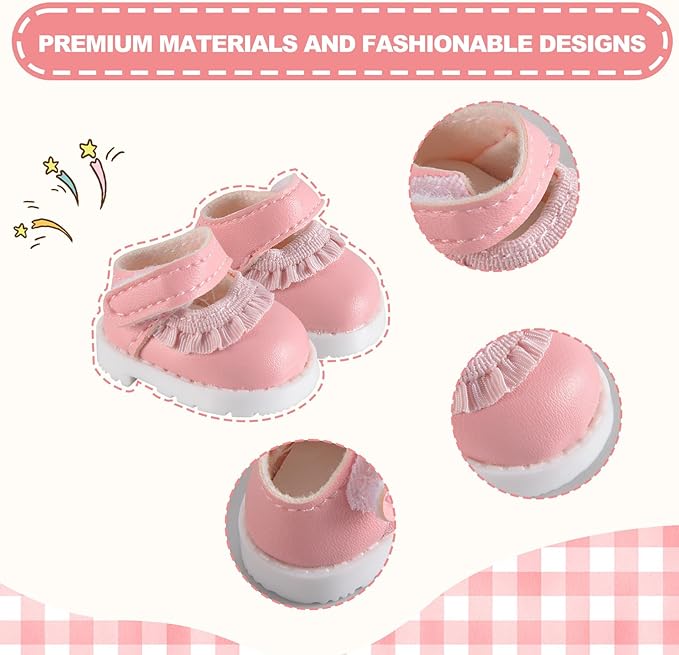 New Version Doll Shoes, 1 Pair Premium Pink Laces Shoes, Perfect Match for bubu Clothes, Shoes for 15&17cm Doll Accessories