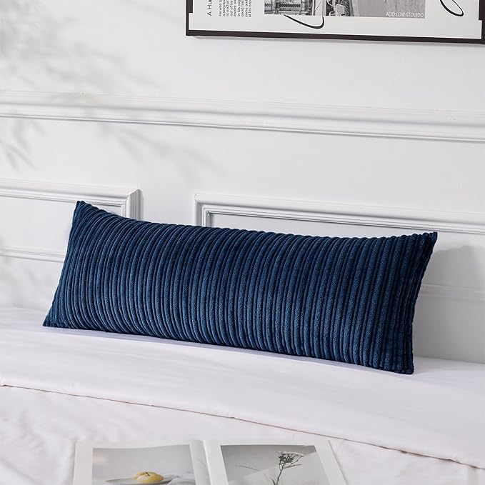UGASA 14x36 Inch Pillow Cover Pack of 1 Soft Boho Stripe Corduroy Large Long Rectangle Lumbar Cushion Case Farmhouse Decorative Throw Pilowcase for Bed, Couch, Sofa, Bedroom, Living Room, Navy Blue