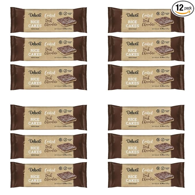 Deluxe & Bla Bla Thin and Crispy Strawberry Yogurt Chocolate Rice Cakes, Kosher Certified Dairy, Gluten Free, Nuts Free Snack Pack Of 3 (Pack of 3, White Chocolate) (Pack of 12, Dark Chocolate)