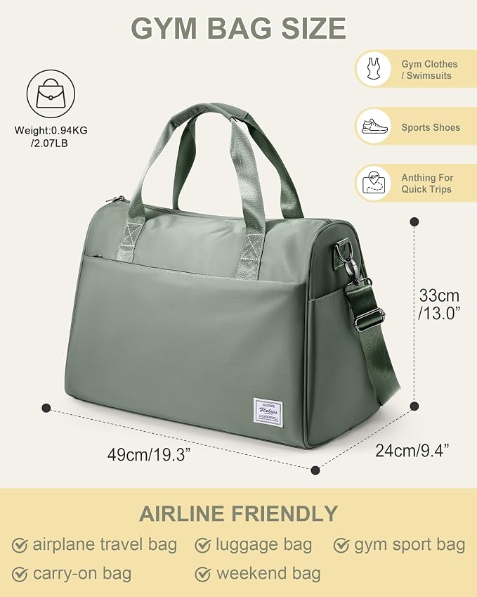Travel Duffel Bags for Women & Men - Weekender with Shoe & Laptop Compartments - Carry On, Overnight, Gym & Hospital Bag - Dark Green