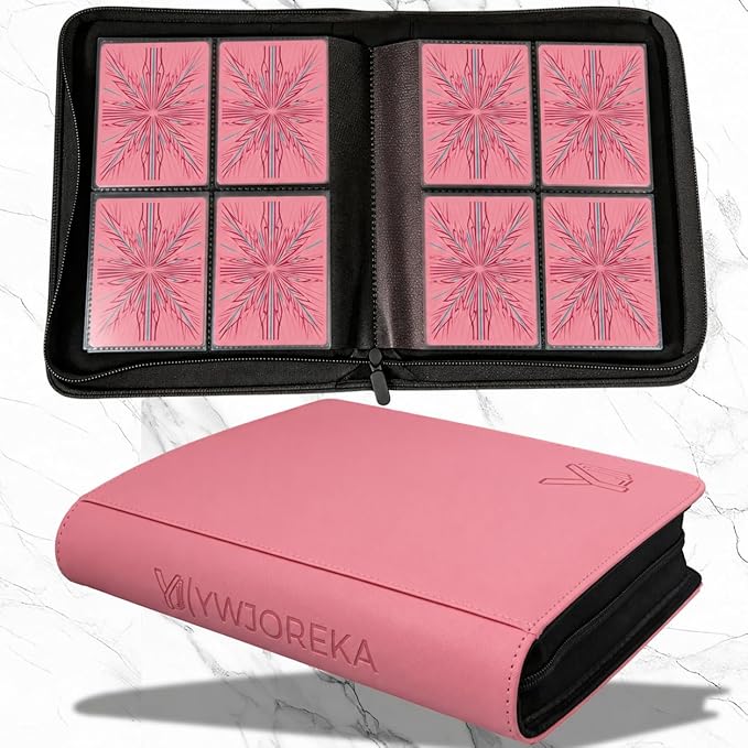 Toploader Binder 4 Pocket, Holds 128 Toploaders, Double-Sided Card Storage Binder for 3" x 4" Rigid Cards, PU Leather Album for Trading Cards & Sports Cards(pink)