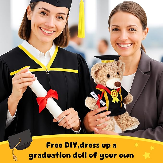Set of 2 Graduation Teddy Bear Clothes Cap & Gow Outfit Fits Make Your Own Most 8" - 13" Bear Plush Stuffed Animal Outfit Pet Dog Doll Cap and Gown Build a Bear Clothes(Graduation F, Fit 8"-13")