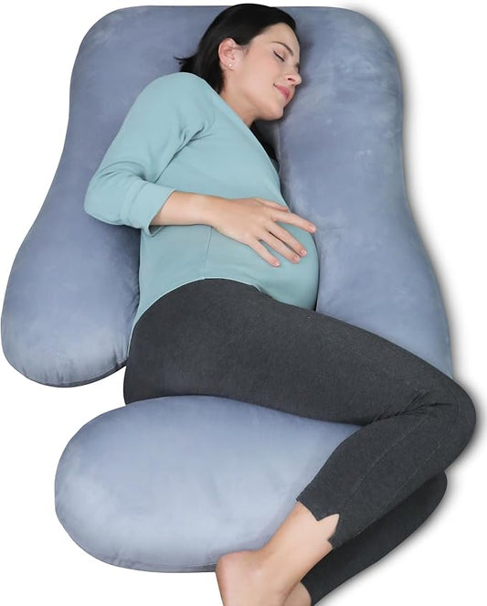 MOON PARK Pregnancy Pillows for Sleeping - Non Compressed Packaging, U Shaped Full Body Maternity Pillow with Removable Cover - Support for Back, Legs, Belly, HIPS - 57 Inch - Grey
