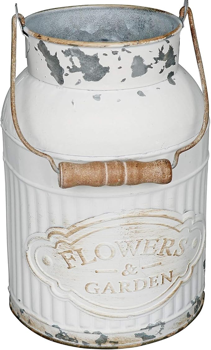VANCORE Shabby Chic Metal Milk Jug Planter Metal Vases for Decor Rustic Flower Bucket Farmhouse Decorative Vases