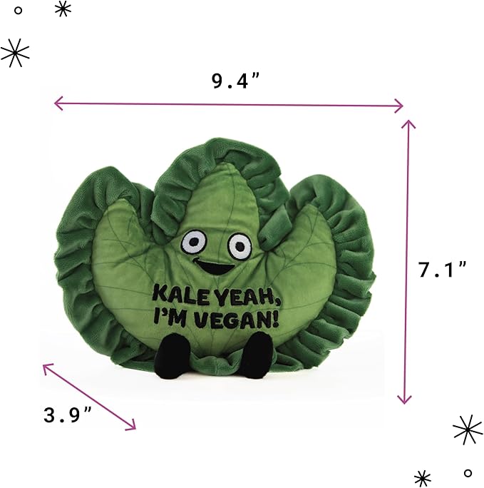 Kale Plushie - Kale Yeah, I'm Vegan Funny Kale Plush, for Vegans, Cute Food Plushie for Gifting
