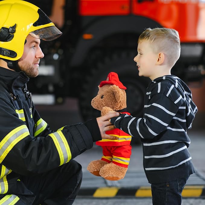 HollyHOME Firefighter Stuffed Animal Teddy Bear Soft Plush Toy with Firefighter Uniform Fire Fighter Doll Gifts for Kids and Firefighters Holiday Birthday Valentine 16 inches