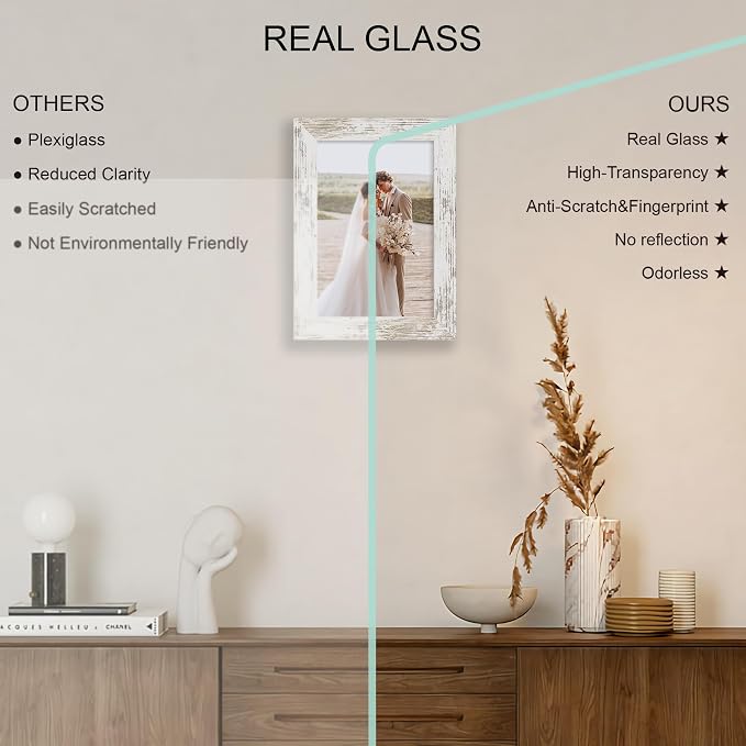 Hongkee 5.5 x 8.5 Diploma Frame Set of 4, Made of Real Glass and Distressed White Frame, 5.5 by 8.5 Photo for Wall or Tabletop