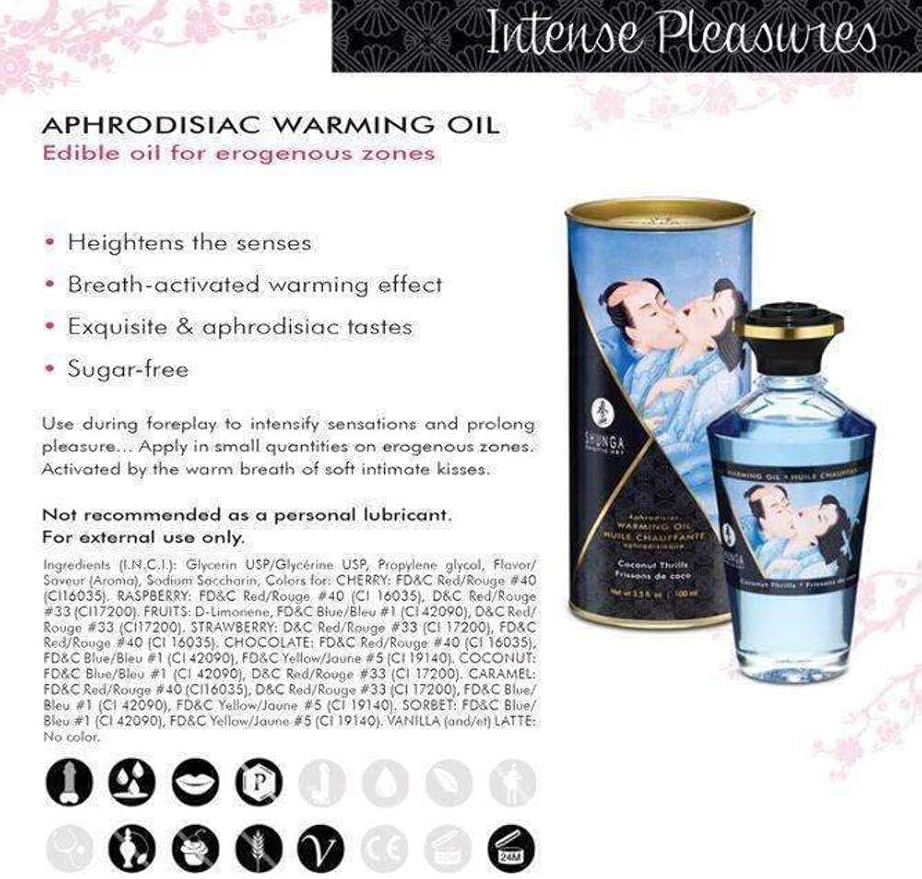 Shunga Warming Massage Oil, Raspberry, 3.5 Fluid Ounce