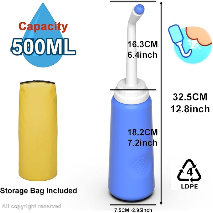 2PCS Portable Bidet - Squeeze Momwasher Bottle 500ml 17oz - Portable Shower-Travel Bidet Toilet Bottle for Adult Women,Postpartum Care,Hemorrhoids,Post-Surgery Recovery, Moms,New Baby & Eldery