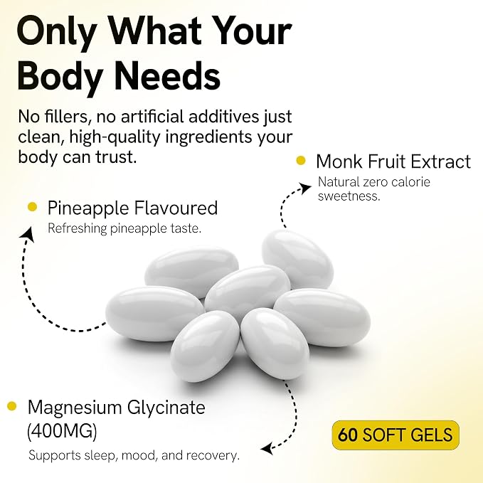 Magnesium Glycinate Softgels 400mg - 60 Soft Gels - High Absorption Magnesium Glycinate for Better Sleep, Muscle Recovery & Relaxation - Better Mood, Restful Sleep, Faster Recovery