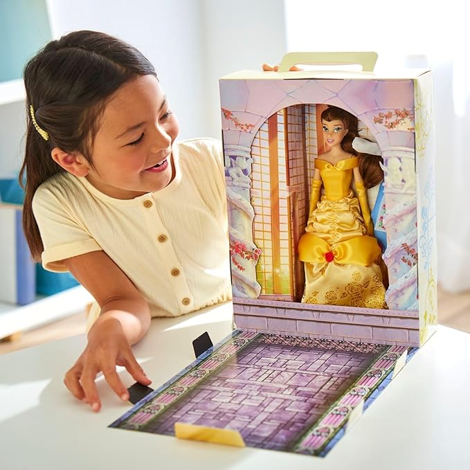 Disney Store Girl's Princess Story Doll (Belle from Beauty and The Beast) 11 Inches, Includes Coloring Book, Additional Dress Princess Doll in Classic Outfit Princess Toys