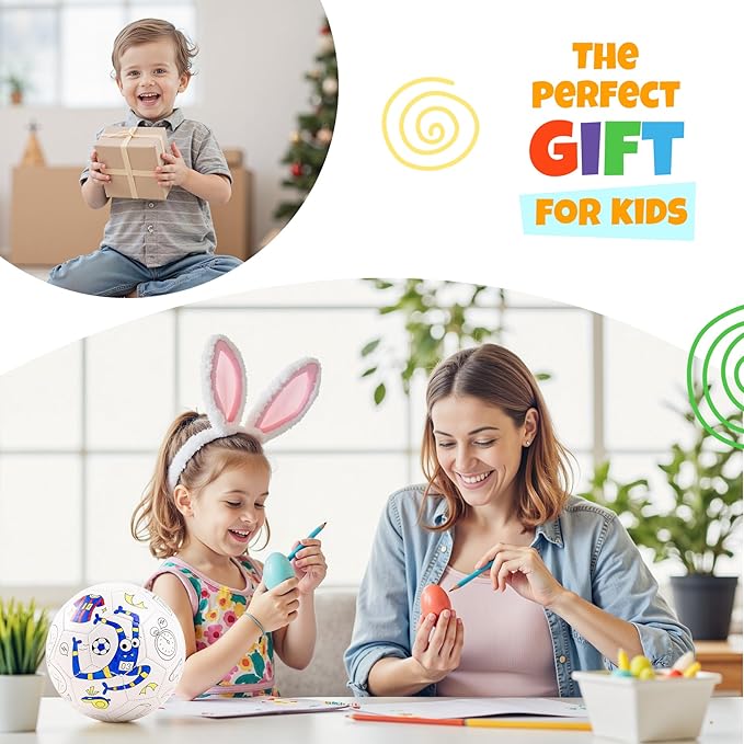 EVERICH TOY Paint Your Own Soccer Ball with Markers, Toddler Arts and Crafts Soccer Gifts, Kids Soccer Ball Size 3 Monster Toys for Boys Girls, Sports Drawing DIY Design Color Play Ball Game with Pump