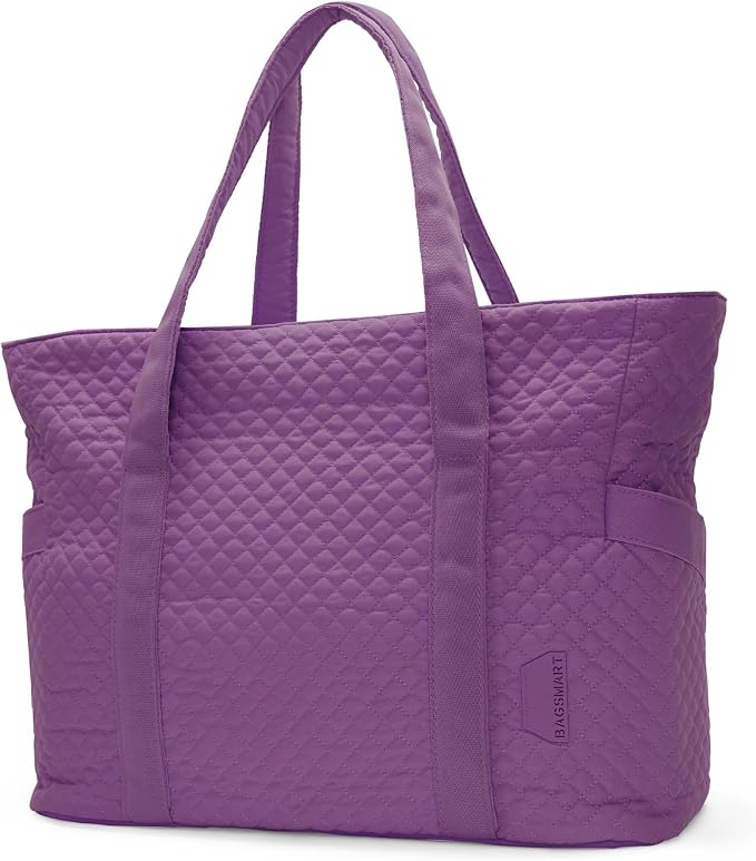 BAGSMART Crush Tote Bag for Women, 20L Puffer Work Tote with Zipper, Travel Essentials Quilted Nurse Hospital Bag