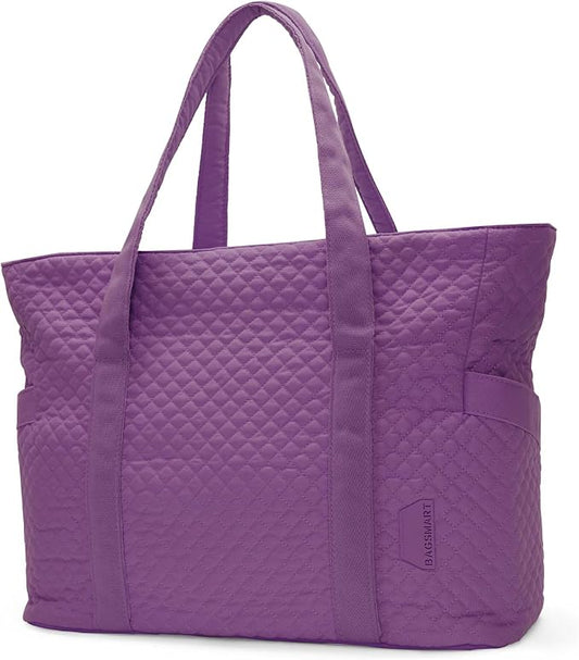 BAGSMART Crush Tote Bag for Women, 20L Puffer Work Tote with Zipper, Travel Essentials Quilted Nurse Hospital Bag