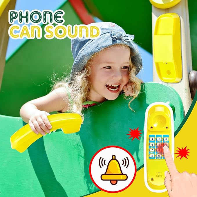 Deekin 9 Pcs Playground Accessories Swing Set Pirate Playground Equipment Set Include Plastic Wheel, Telescope, Periscope, Telephone, Safety Handle Bars for Outdoor Playhouse(Yellow, Green)