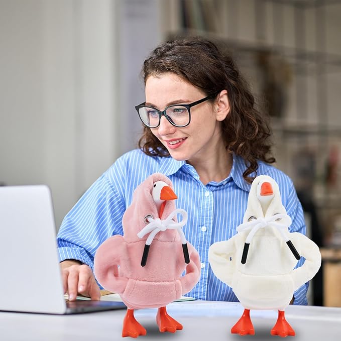 2 Pcs Desk Goose Outfits 7 Inches, Mini Desk Goose Clothes Hoodies 7 Inch Porch Goose Costume Desk Goose Accessories for Magnetic Goose Statue Table Decor (Pink & Beige)