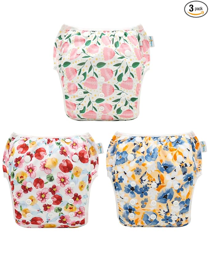 Babygoal Reusable Swim Diapers 3 Pack for 0-8 Months Newborn and Baby Girl Swimming Lessons 3SD42-B