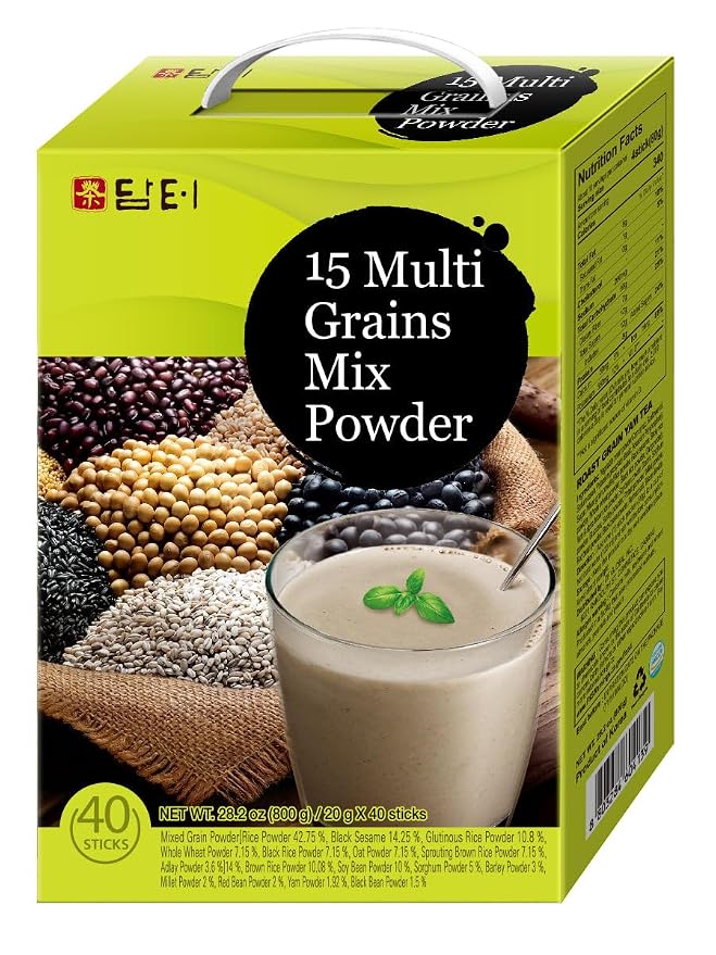 Damtuh Korean Misugaru Drink Mix Bundle – 15-Grain Multigrain Powder + 12-Grain Multigrain Powder, Latte-Style Drink, Caffeine-Free 20g x 80 Stick Packs