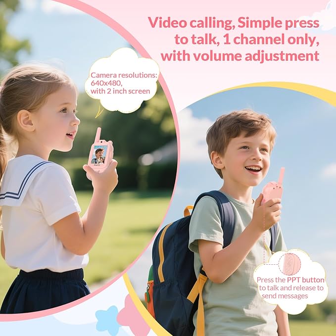 Mafiti Video Walkie Talkies for Kids 2 Pack Rechargeable Birthday Gift Toddler Toys for 3 4 5 6 7 8 Year Old Boys Girls 1000 Feets Long Range Indoor Outdoor Play(Pink+Pink)