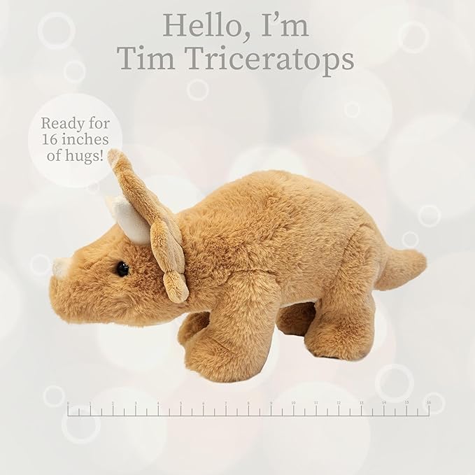 World's Softest Plush Tim Triceratops, Lushee, Large, 16" Stuffed Animal for Baby, Toddler, Kids, Adults - Triceratops Plush Toy-Adorable Toy Made from Kid-Friendly, Quality Materials