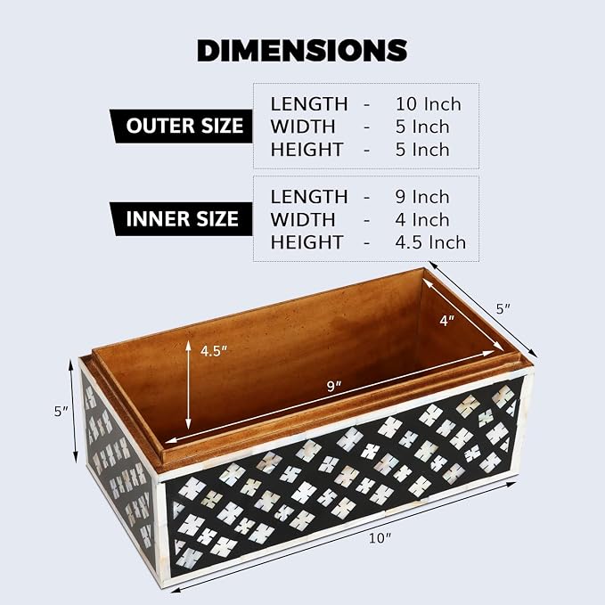 Handicrafts Home Large Decorative Storage Box with Lid– 10x5x5” Coffee Table Organizer, Keepsake-Decorative Boxes for Home Decor, Stylish Decorative Box for Office Décor- Rhonda Bouquet