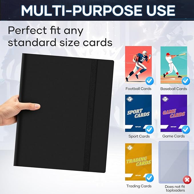 Trading Card Binder 9 Pocket, 360 Pockets Collectible Trading Card Album, Sports Card Binder for Standard Cards, Side Loading Card Folder for MTG Sports Baseball TCG Football Basketball Cards Black