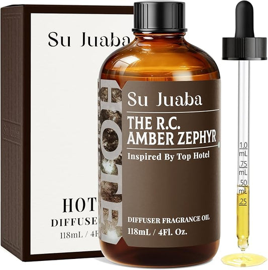 SU JUABA The R.C. Amber Zephyr Diffuser Oil Luxurious Hotel-Inspired Scent - Ambergris Sea Breeze Abies Fabri for Aromatherapy Machines & DIY Crafting - 4Fl Oz